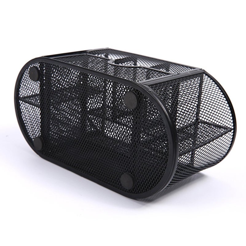 MONBLA Desk Supplies Organizer Multi-functional Stationery Caddy Mesh Oval Pencil Holder Desk Office Supplies Organizer 9 Compartments with Drawer for Note Pads Black - Image 5